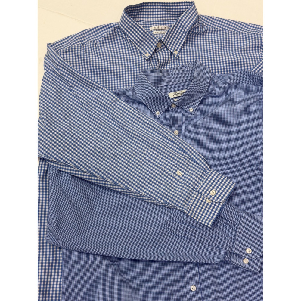 Van Heusen Button Down Shirts Mens 18.5 34/35 2 Gingham wrinkle Free Business